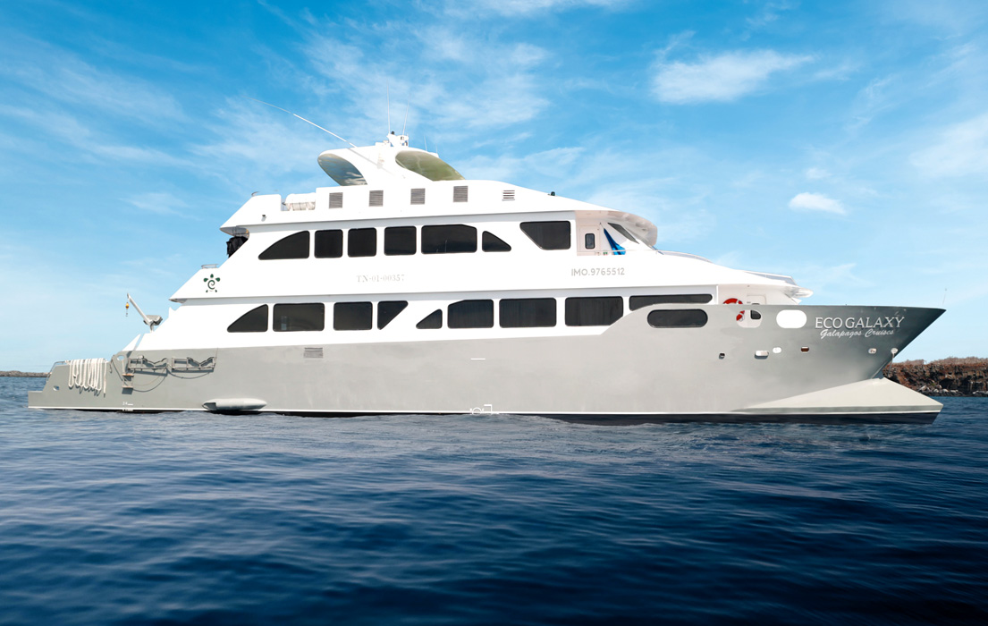 EcoGalaxy catamaran in the Galápagos